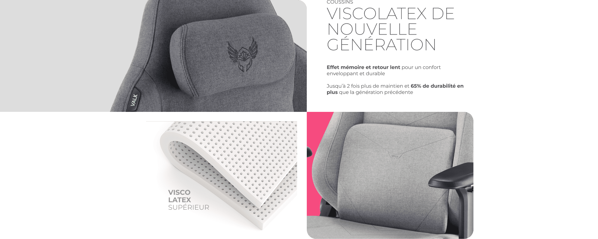 Coussins en viscolatex &agrave; m&eacute;moire de forme offrant un confort enveloppant